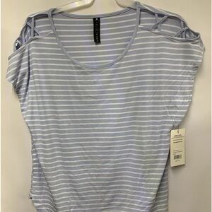 Women’s Top 1x Yogalicious No Sleeve Blue Cloud: White Stripes New MSRP$52
